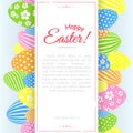 A poster with the text Happy Easter on the background of decorative colored Easter eggs Creative template for advertising cards