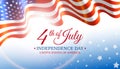 Poster 4th of july usa independence day, vector template with american flag on blue shining starry background. Fourth of july, USA Royalty Free Stock Photo