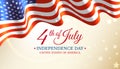 Poster 4th of july usa independence day, vector template american flag on golden shining starry background. Fourth of july, USA Royalty Free Stock Photo