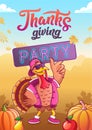 Poster for thanksgiving party with cool turkey in glasses and cap