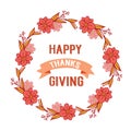 Poster Thanksgiving, With Vintage Style Wreath Frame. Vector
