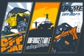 Poster of three banners with UTVs off-road vehicles. Vector graphics Royalty Free Stock Photo