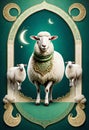 a poster with three sheeps and crescent moons in the background Royalty Free Stock Photo