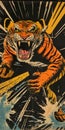 a poster of a tiger attacking something and tearing his teeth Royalty Free Stock Photo