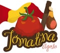 Waving Flag, Stick, Ham and Splattered Tomato for Tomatina Festival, Vector Illustration Royalty Free Stock Photo