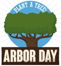 Tree over Wooden Sign and Ecological Message for Arbor Day, Vector Illustration
