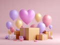 Poster for Valentines Day featuring a collection of floating balloons in various pastel shades and gift boxes with unique patterns Royalty Free Stock Photo