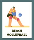 Poster or vertical banner about beach volleyball flat style, vector illustration Royalty Free Stock Photo