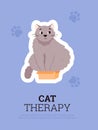 Poster or vertical banner about cat therapy flat style