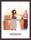 Poster or vertical banner about donation flat style, vector illustration Royalty Free Stock Photo