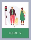 Poster or vertical banner about equality flat style, vector illustration