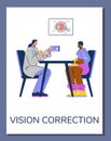 Poster or vertical banner about vision correction flat style, vector illustration