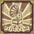 Poster with vintage gramophone. Retro hand drawn vector illustration label retro music Royalty Free Stock Photo