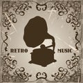 Poster with vintage gramophone. Retro hand drawn vector illustration label retro music Royalty Free Stock Photo