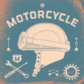 Poster Of Vintage Race Motorcycle Helmet. Retro