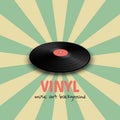 Poster of vinyl player record. Music label logo.