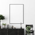 Poster, wall mockup in interior background with dark furniture, industrial style Royalty Free Stock Photo