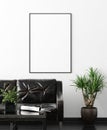 Poster, wall mockup in interior background with dark furniture, industrial style Royalty Free Stock Photo