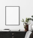 Poster, wall mockup in interior background with dark furniture, industrial style Royalty Free Stock Photo