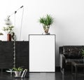 Poster, wall mockup in interior background with dark furniture, industrial style Royalty Free Stock Photo