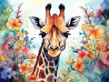 A poster with a Watercolor cartoon giraffetropical animal Jungle exotic summer Royalty Free Stock Photo