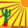 Poster Welcome to Mexico with the image of the Mexican cactus and sun