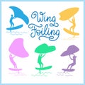 Poster with wing foiling people silhouette Royalty Free Stock Photo