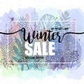 Poster winter sales on a floral watercolor background. Card, label, flyer, banner design element. Vector illustration