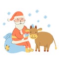 Poster witha a cute ox and cheerful Santa Royalty Free Stock Photo