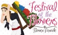 Poster with Woman Carrying a Traditional Silleta for Flower Festival, Vector Illustration