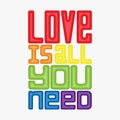 Poster with the words-love is all you need. Rainbow colors. LGBT Pride Month. Decorative poster with lettering on a