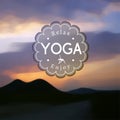 Poster for yoga class with a sunset photo background. Blurred photo background. Royalty Free Stock Photo