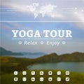 Poster for yoga tour, journey, travel, vacation on a nature background.