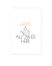 Hate is not allowed here, vector. Motivational, inspirational, positive quotes, affirmation. Scandinavian minimalist poster design