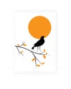 Bird Silhouette on Branch on sunset, Vector. Wall Decals, wall art decoration. Wall artwork, Bird Silhouette on branch Royalty Free Stock Photo