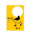 Bird silhouette on branch on sunset, vector. Wall Decals, wall art decoration. Wall artwork, Bird Silhouette Royalty Free Stock Photo