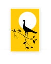 Bird silhouette on branch on sunset, vector. Wall Decals, wall art decoration. Wall artwork, Bird Silhouette Royalty Free Stock Photo