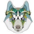 Poster with zenart patterned husky Royalty Free Stock Photo