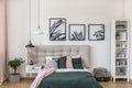 Posters in bright bedroom interior Royalty Free Stock Photo