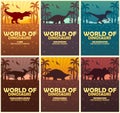 Posters collection World of dinosaurs. Prehistoric world. Jurassic period.