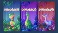 Posters with dinosaurs in prehistoric jungle