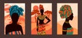 Posters with ethnic African women. Tribal boho style. Vector illustration