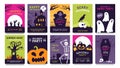 Posters for halloween party. Horror movie night flyer, ticket and trick or treat invitation with skeleton, zombie, scary pumpkin Royalty Free Stock Photo