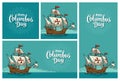 Posters for Happy Columbus Day. Sailing ship floating Royalty Free Stock Photo