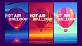 Posters with hot air balloon at night, sunset, day