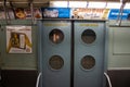 Posters at the subway station in the New York Transit Museum. Downtown Brooklyn, USA