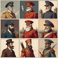 Posters of the 19th century British soldiers. Vector illustration.