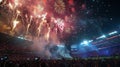 A postgame celebration with fireworks and music filling the night sky with color and sound Royalty Free Stock Photo