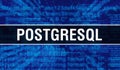 POSTGRESQL with Digital java code text. POSTGRESQL and Computer software coding vector concept. Programming coding script java, Royalty Free Stock Photo