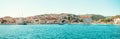 POSTIRA, CROATIA - JULY 14, 2017: Beautiful harbor of a small town Postira with several yachts moored there - Croatia, island Brac Royalty Free Stock Photo